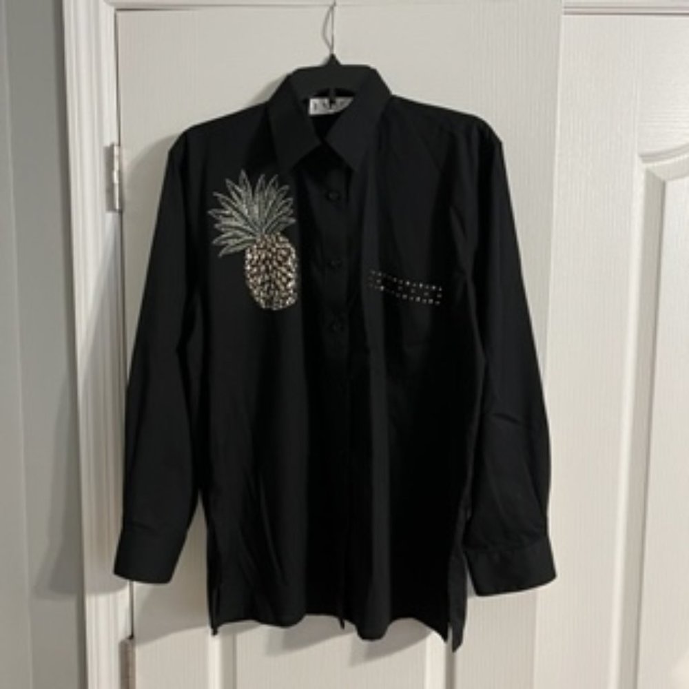 Hana Button Down Beaded Embellished Shirt Medium